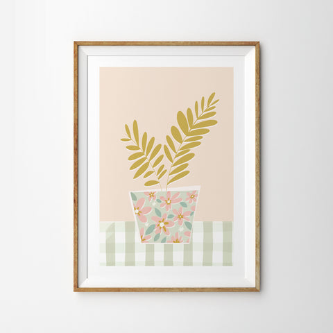 Leaves in Flower Vase with Gingham